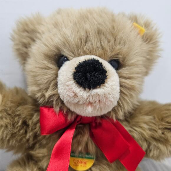 Steiff Bobby Cosy Friends Teddy Bear Brown Plush Red Ribbon STAINS WITH TAG - Picture 3 of 7